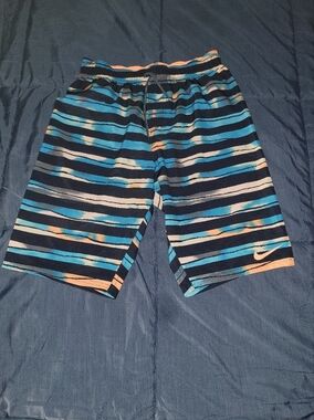 Mens Nike Striped Swim Shorts - Navy, Blue & Peach Sz S
